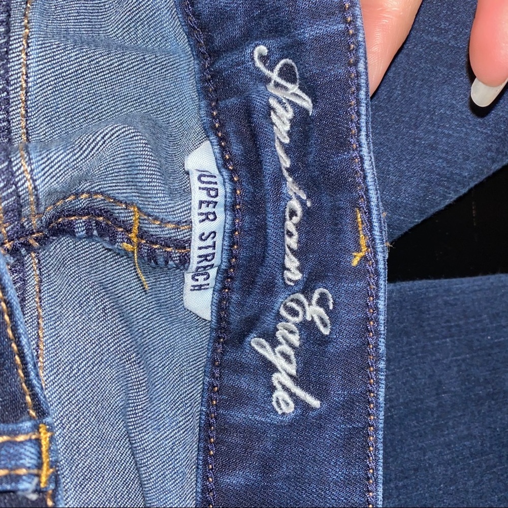American Eagle AEO Dark Wash Denim Blue Jean Super Stretch Jegging Sz 4 Low Rise - Picture 3 of 4